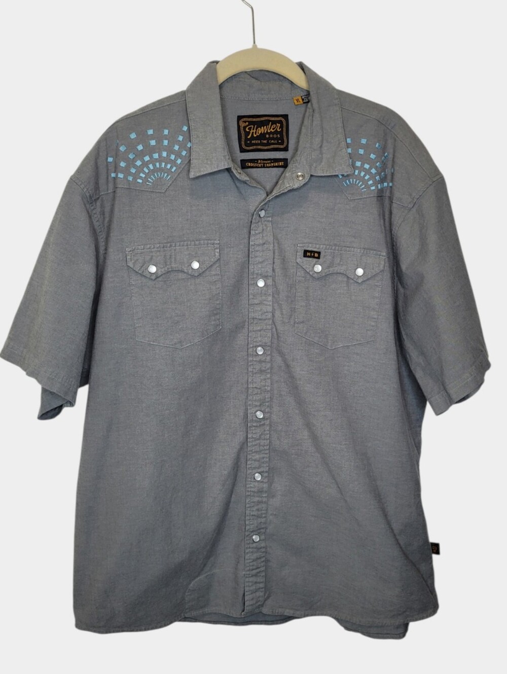 Howler Bros H-Bar-B Crosscut Deluxe Snapshirt XL Blue Beams Embroidered